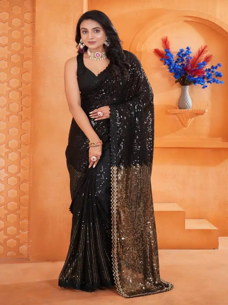 Black Georgette Sequin Worked Saree size XS for sale in Bardia