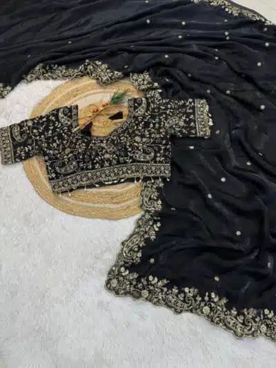 Black Space Silk Saree Set photo 2