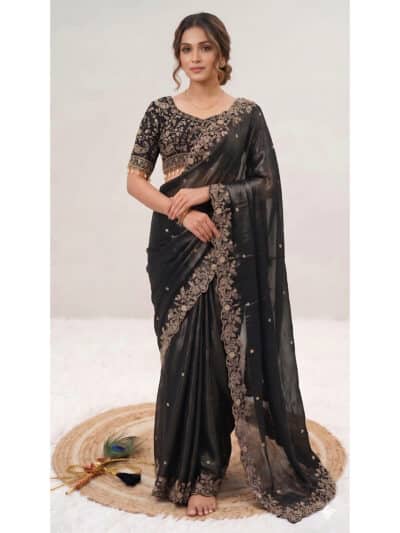 Black Space Silk Saree Set size L for sale in Bardia