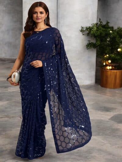Blue Georgette Shimmer Saree size XL for sale in Bardia