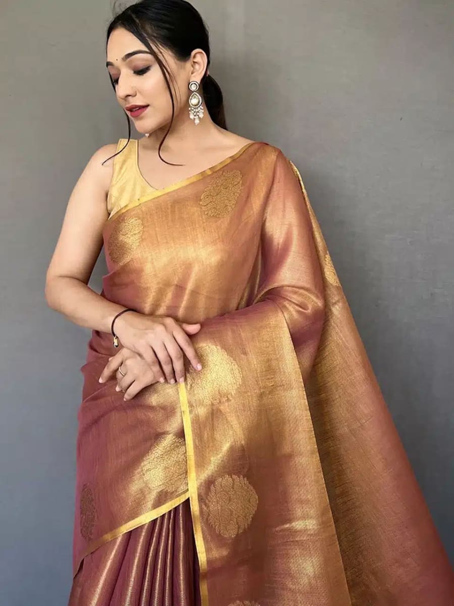 Brown Pure Zari Tissue Silk Saree photo 2