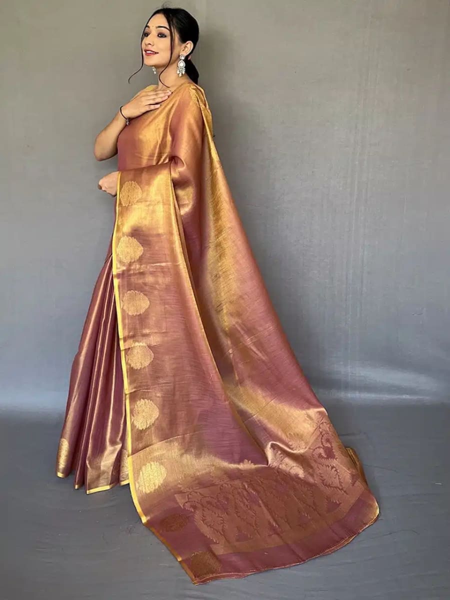 Brown Pure Zari Tissue Silk Saree photo 3