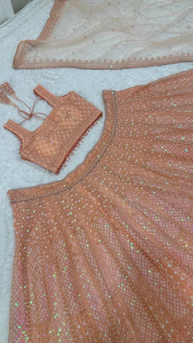 Net Lehenga with Rainbow Sequins & Dori Work photo 3