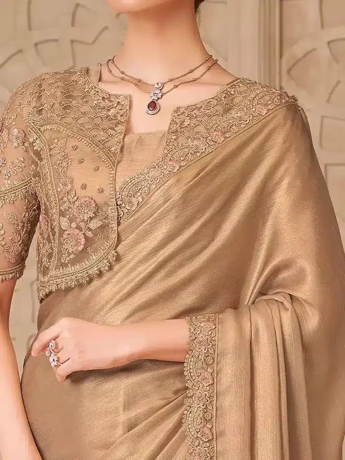 Elegant Golden Satin Georgette Saree photo 2