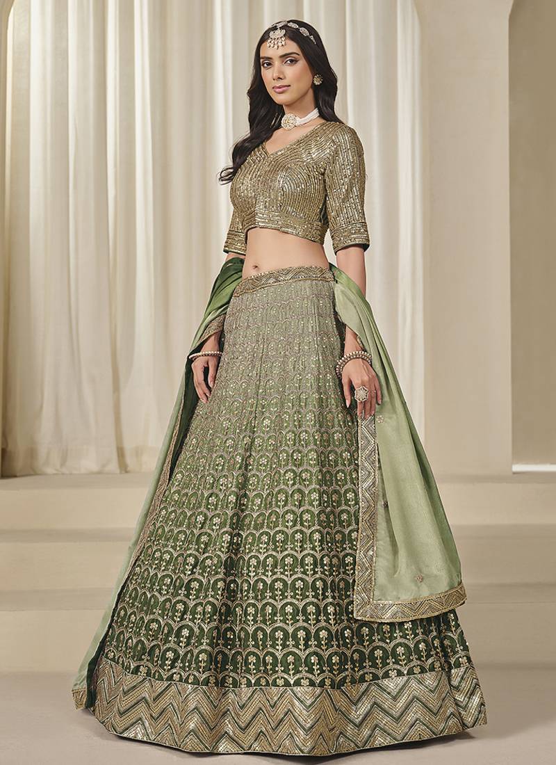 Olive Embroidered Lehenga – Unstitched for sale in Bardia