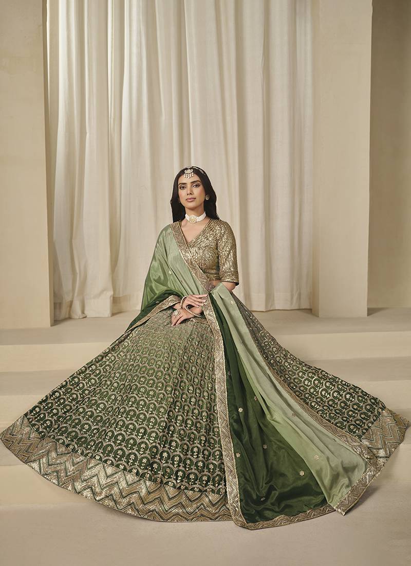 Olive Embroidered Lehenga – Unstitched photo 3