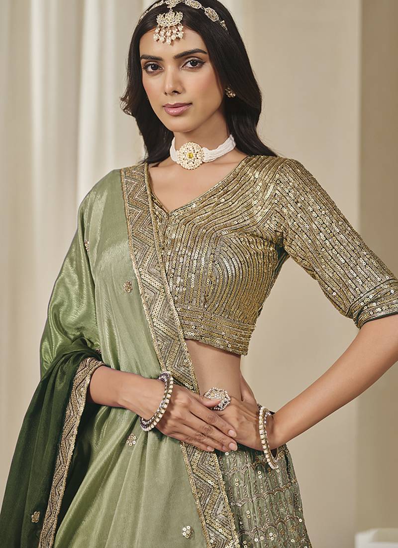 Olive Embroidered Lehenga – Unstitched photo 4