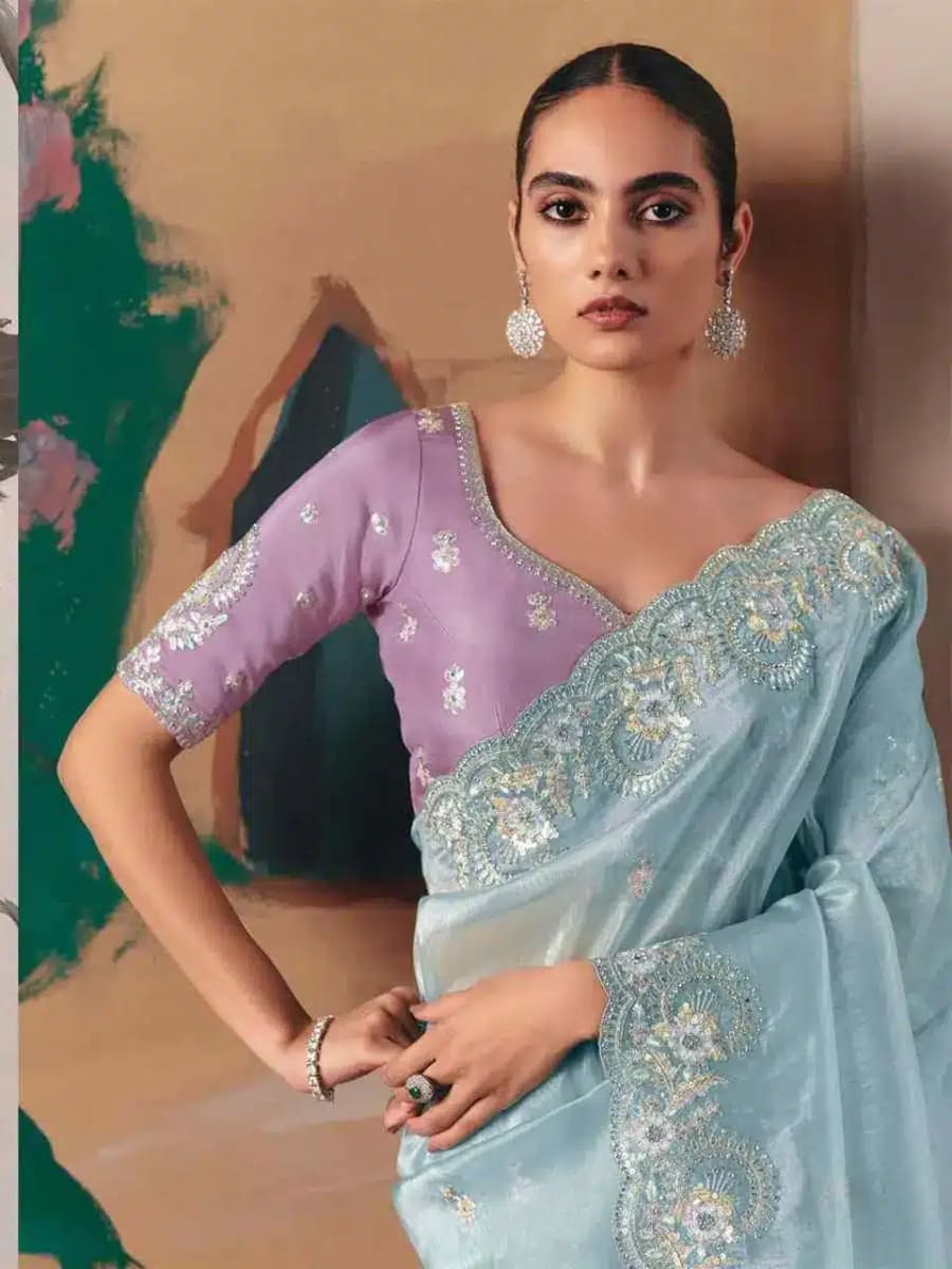Embroidered Saree Stone Work photo 3