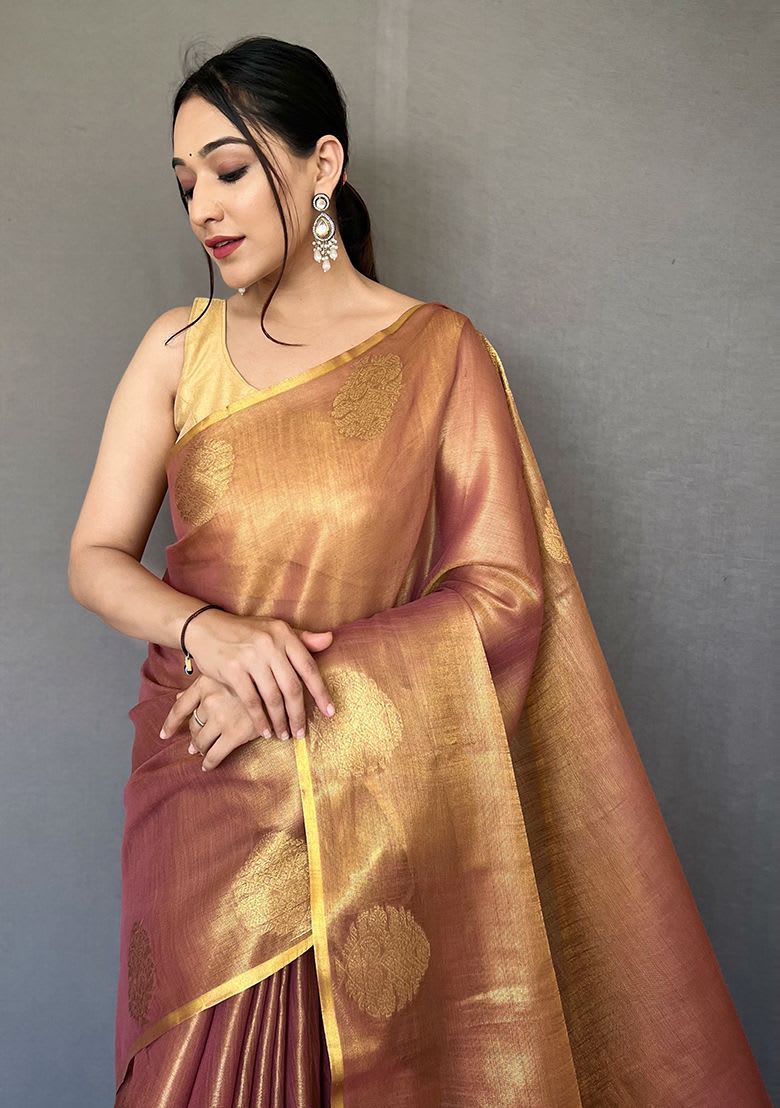 Brown Pure Zari Tissue Silk Saree photo 3