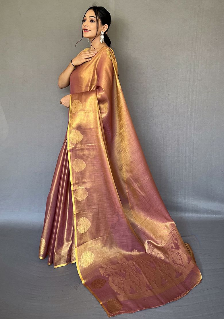 Brown Pure Zari Tissue Silk Saree photo 2