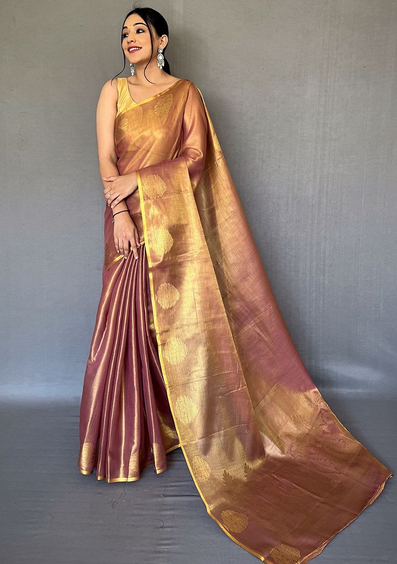 Brown Pure Zari Tissue Silk Saree in Bardia for sale