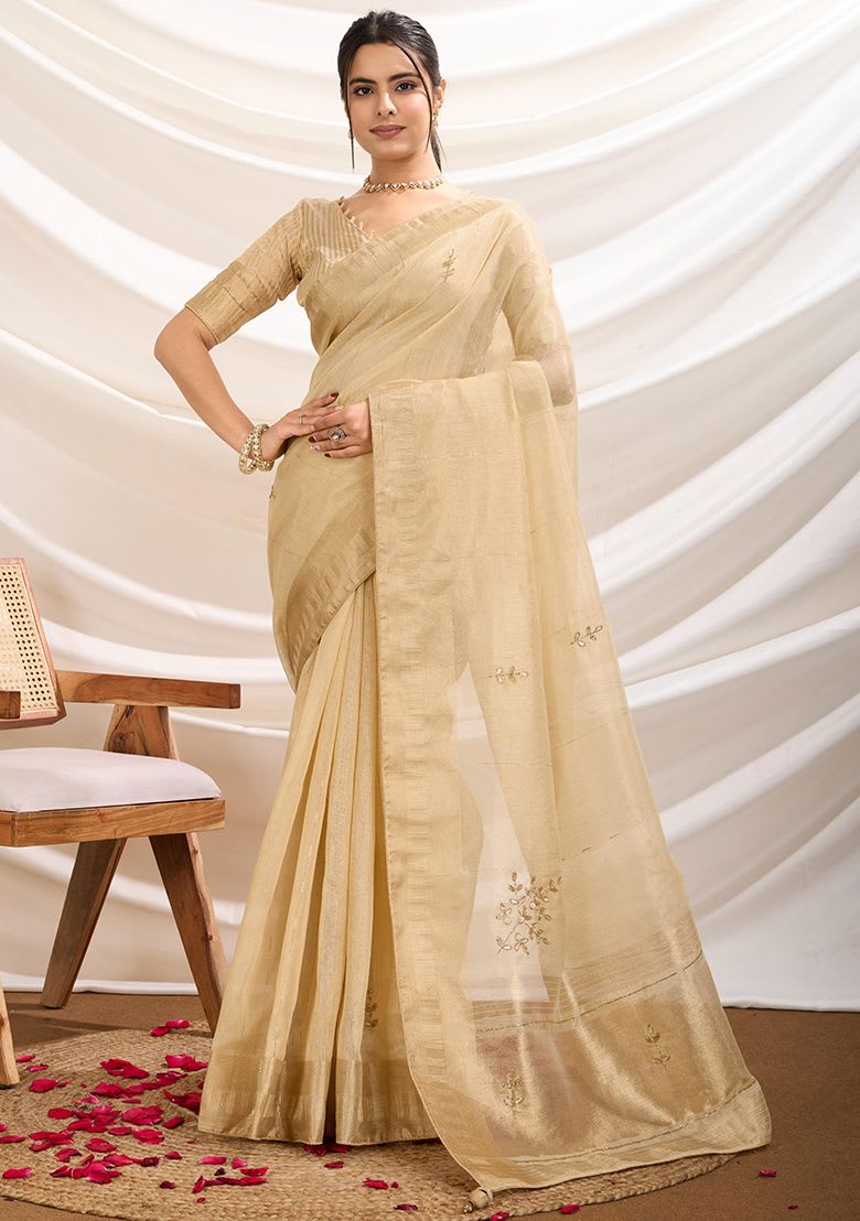 Beige Khatli Handwork Tissue Linen in Bardia for sale