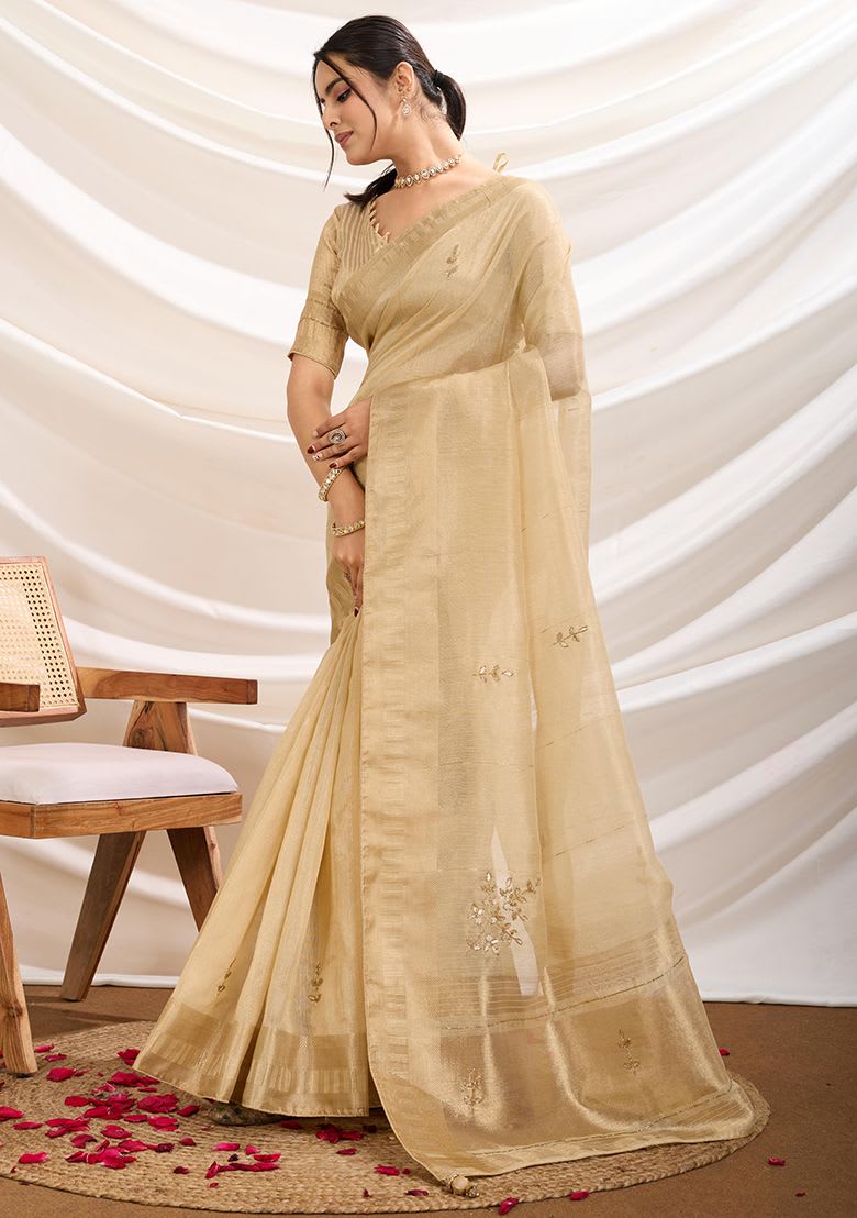 Beige Khatli Handwork Tissue Linen photo 2