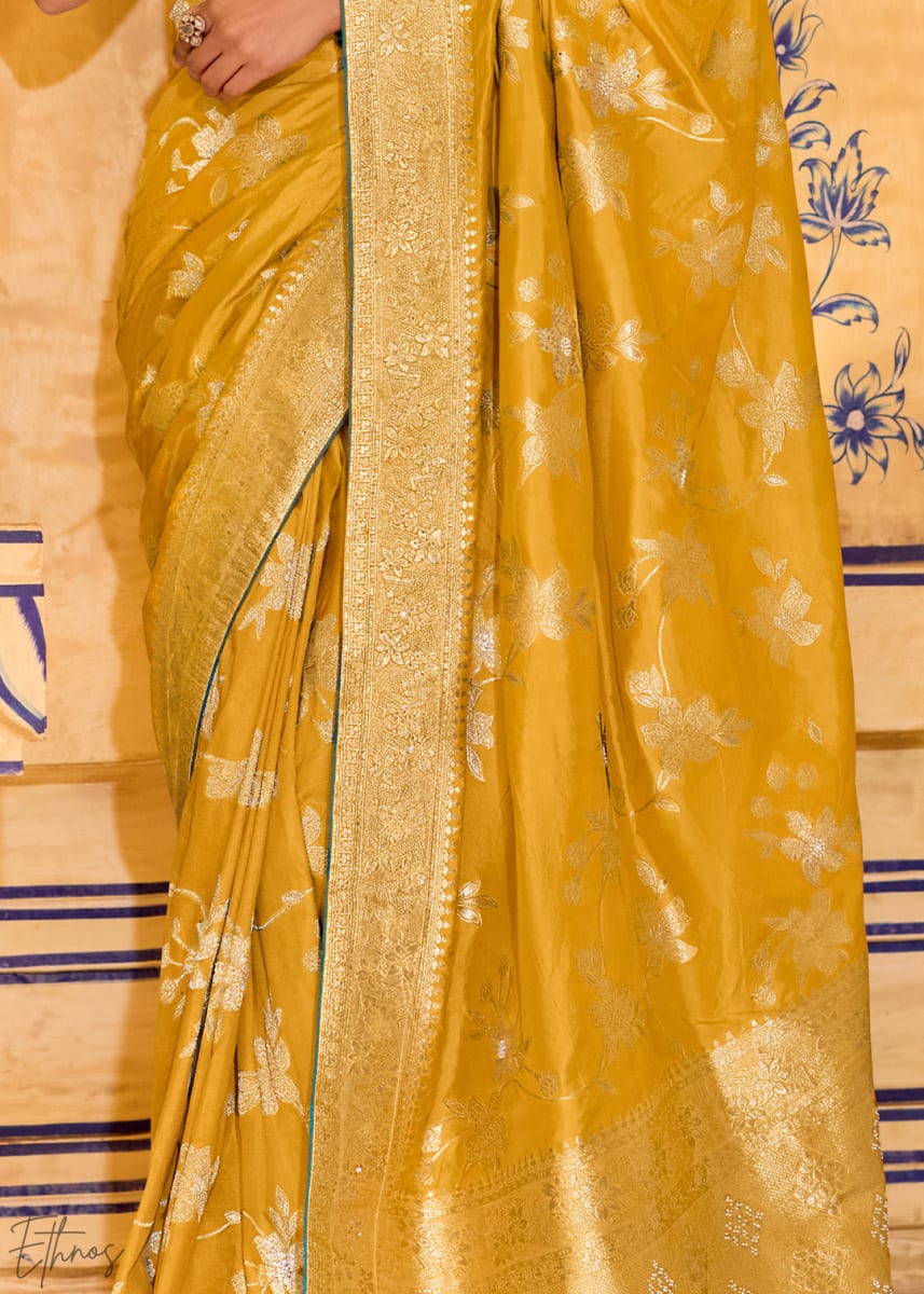 Banarasi Yellow Crepe Silk Saree photo 4