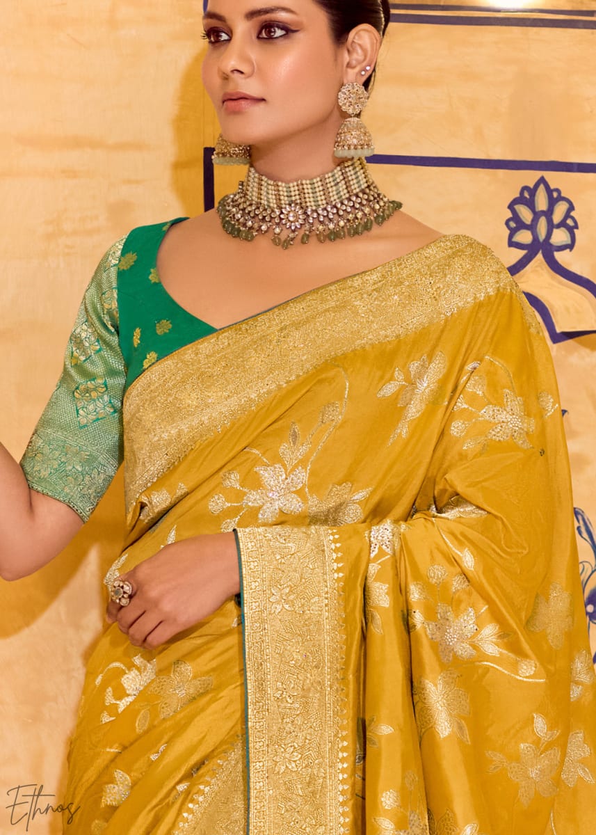 Banarasi Yellow Crepe Silk Saree photo 2