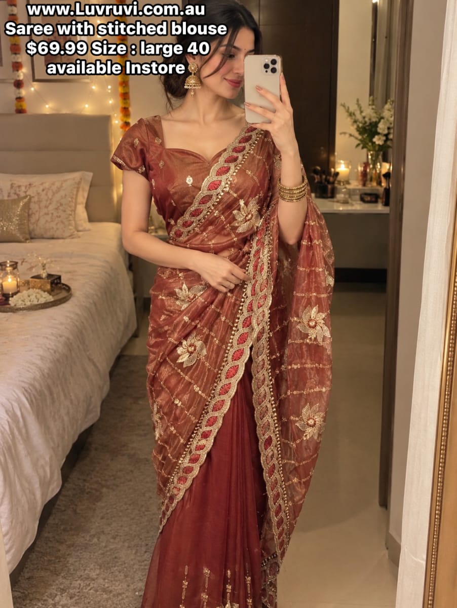 Premium butter net Saree with stitched blouse  size L for sale in Bonner