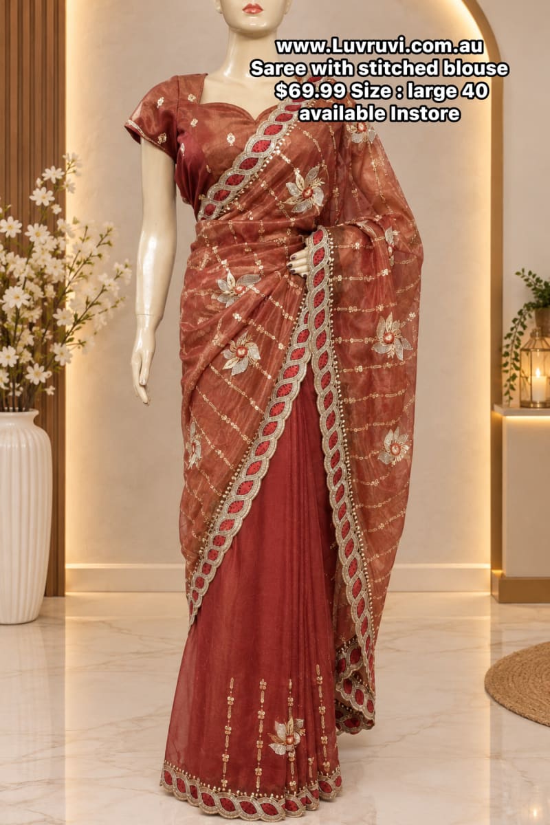 Premium butter net Saree with stitched blouse  photo 3