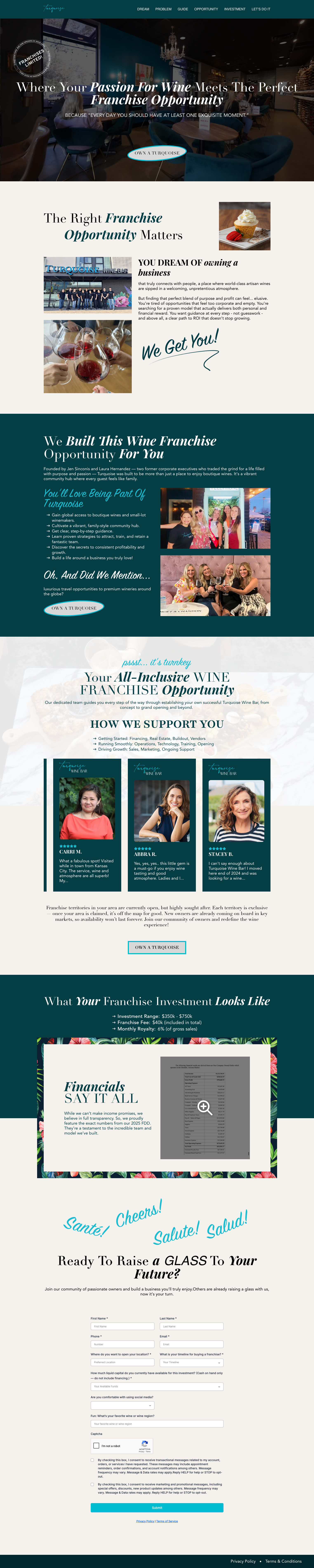 Turquoise Wine Bar website screenshot