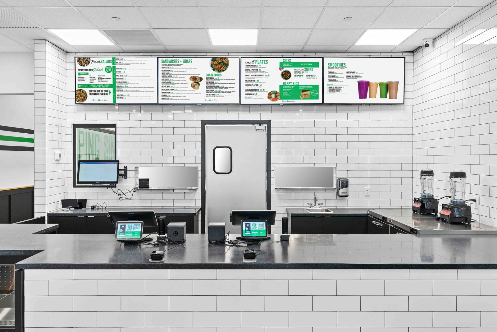 Bright modern premium fast-casual salad restaurant interior
