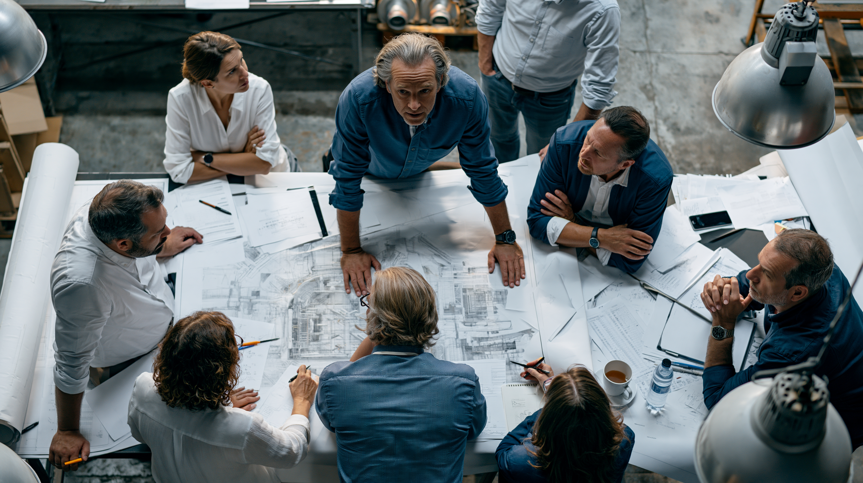 Business professionals collaborating in strategic meeting