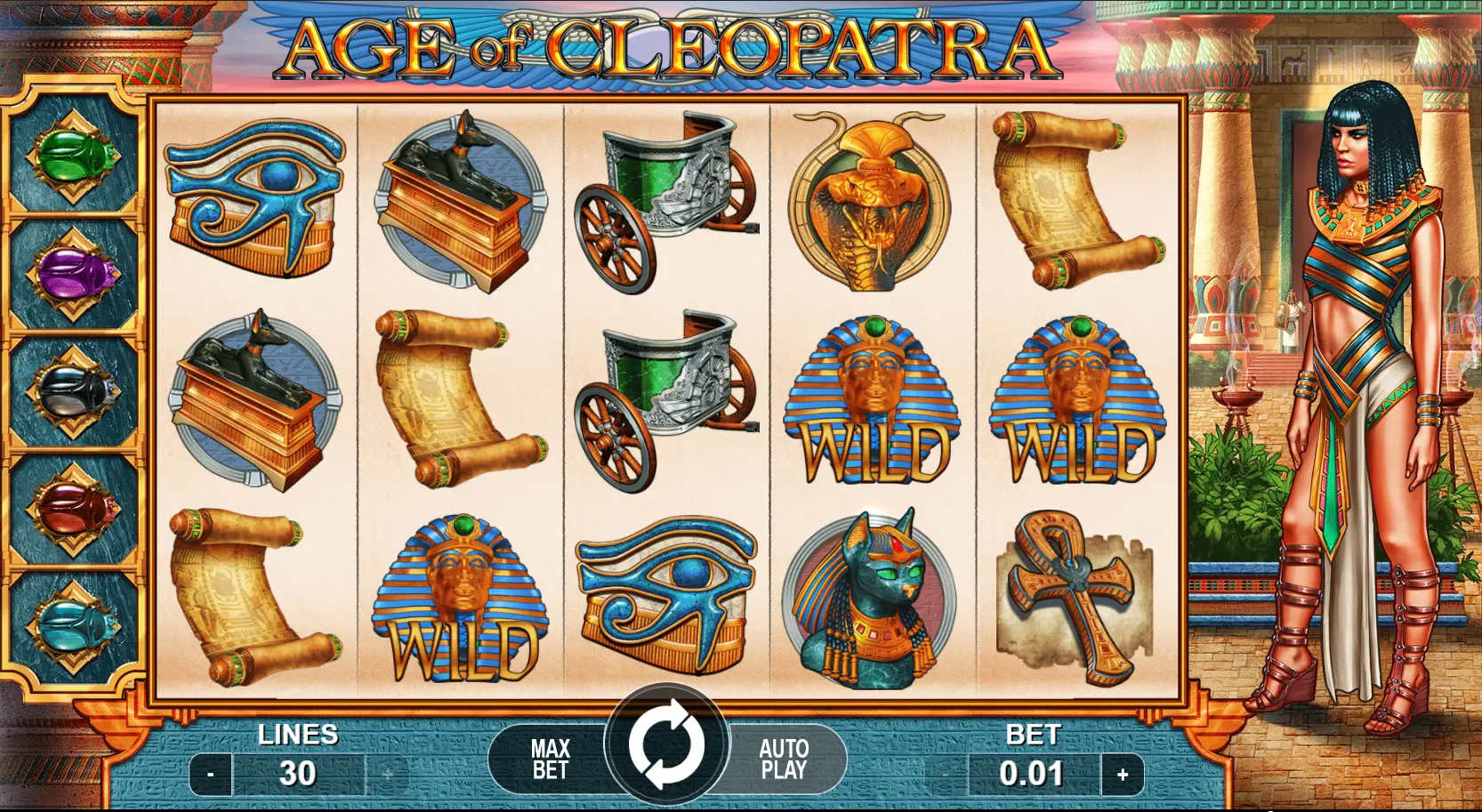Age of Cleopatra slot demo version screen showing reels and free spins feature