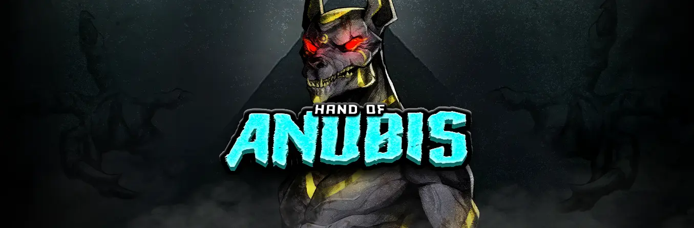 Hand of Anubis slot gameplay screen with Egyptian theme and multipliers