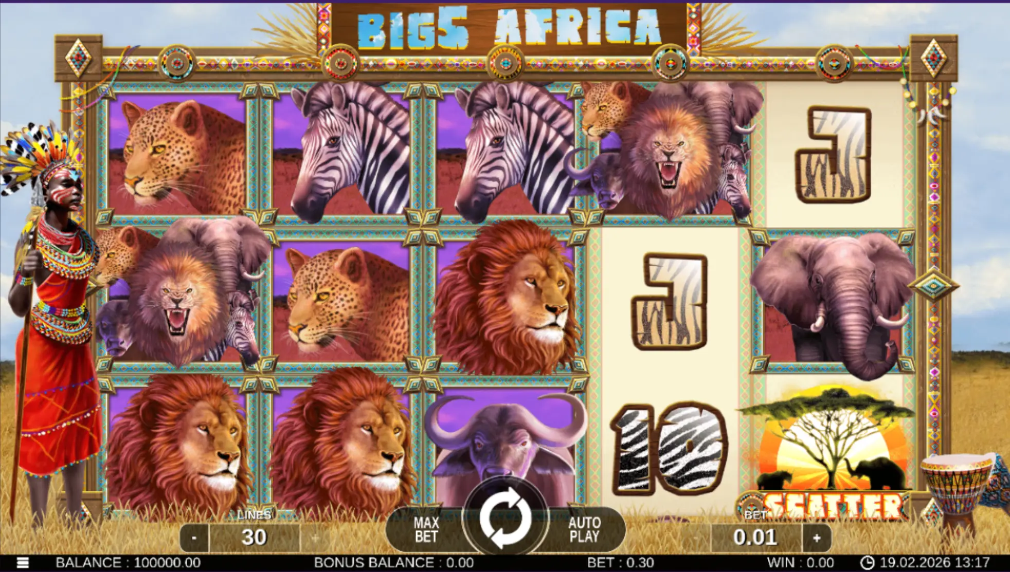 Big 5 Africa slot demo version gameplay preview screen