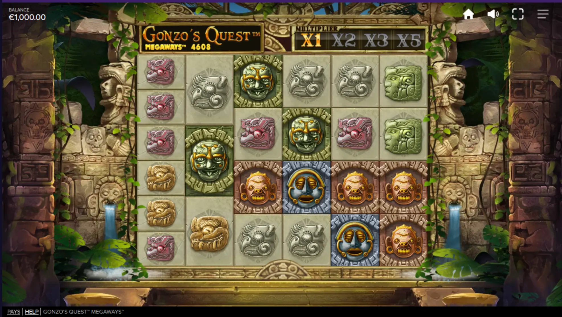 Gonzo's Quest Megaways demo version screen with free spins feature active