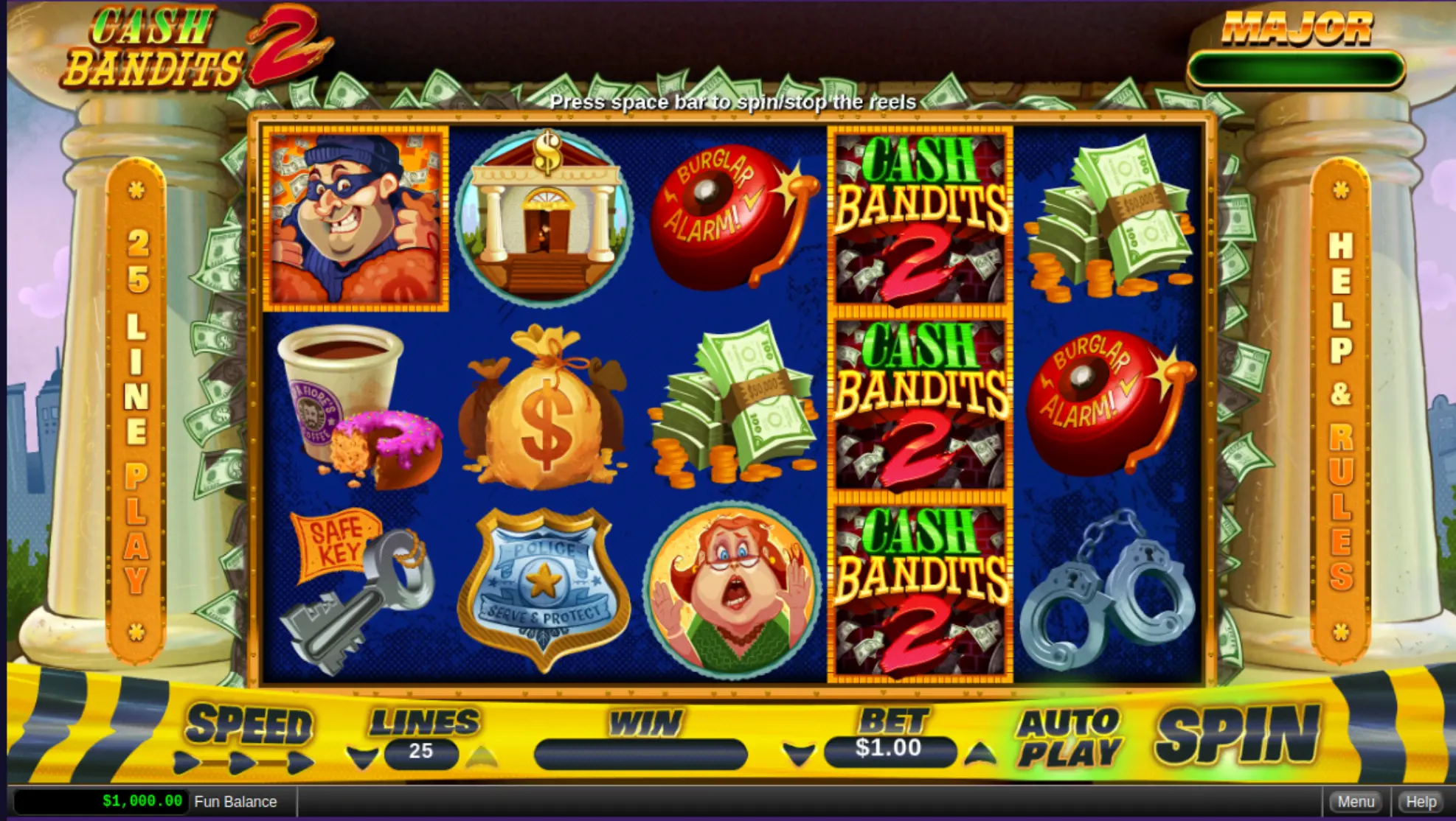 Cash Bandits 2 slot demo mode interface on desktop screen