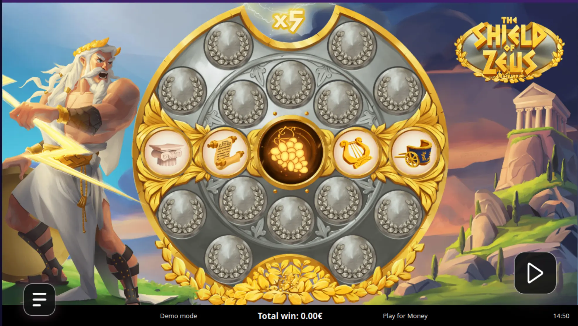 The Shield of Zeus slot demo version screen preview image