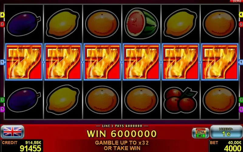 Sizzling Hot 6 Extra Gold slot demo version gameplay screen