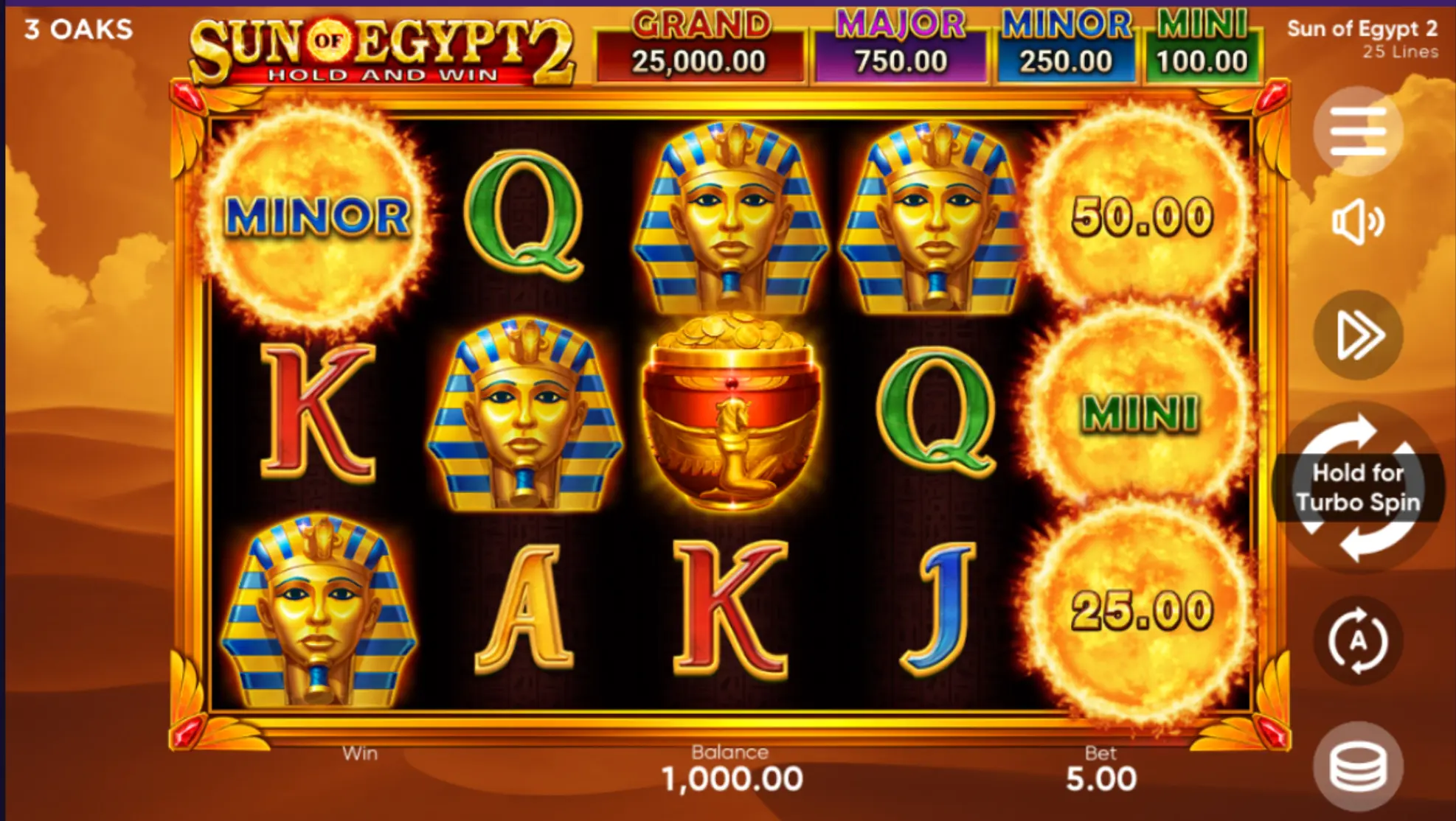 Sun of Egypt 2 slot demo version gameplay screen