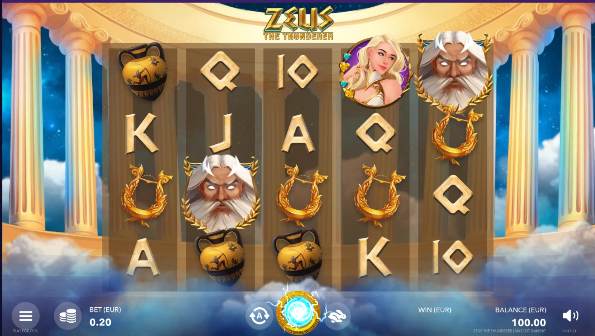 Zeus the Thunderer slot demo version screen on crypto casino