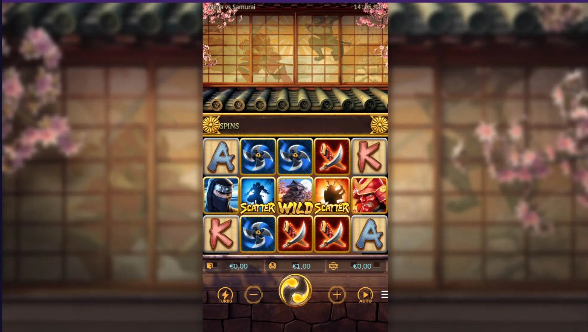 Ninja vs Samurai slot demo version gameplay screen