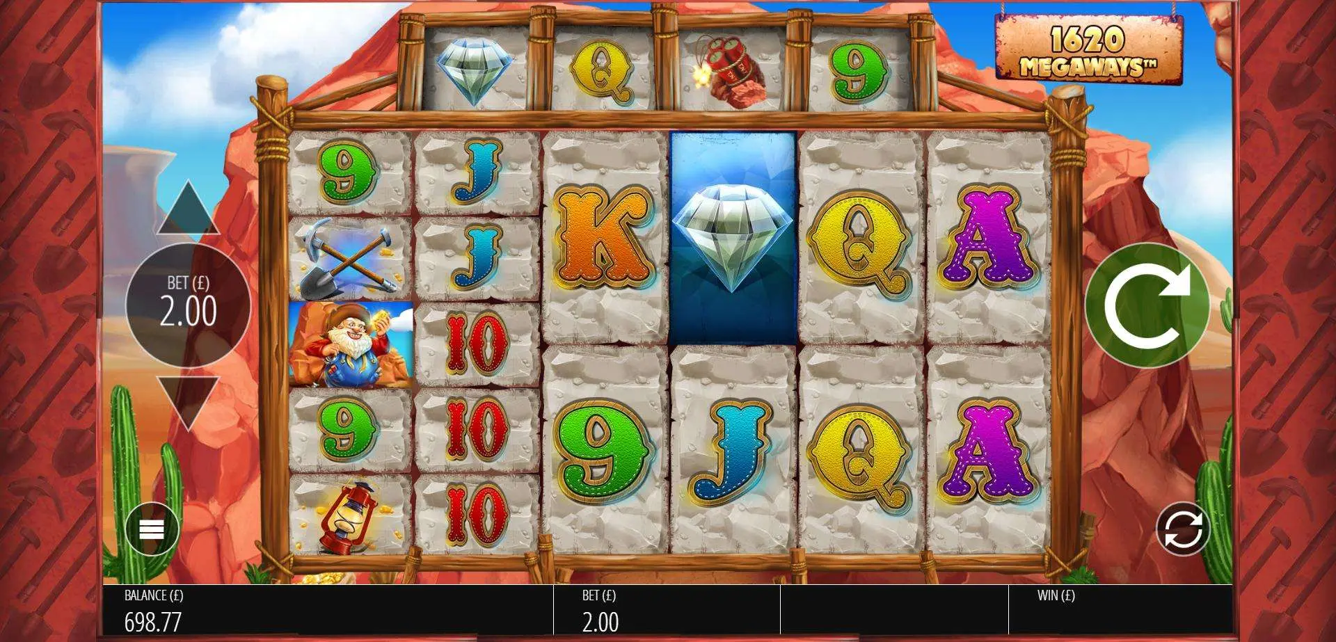 Diamond Mine Megaways demo version gameplay screen preview