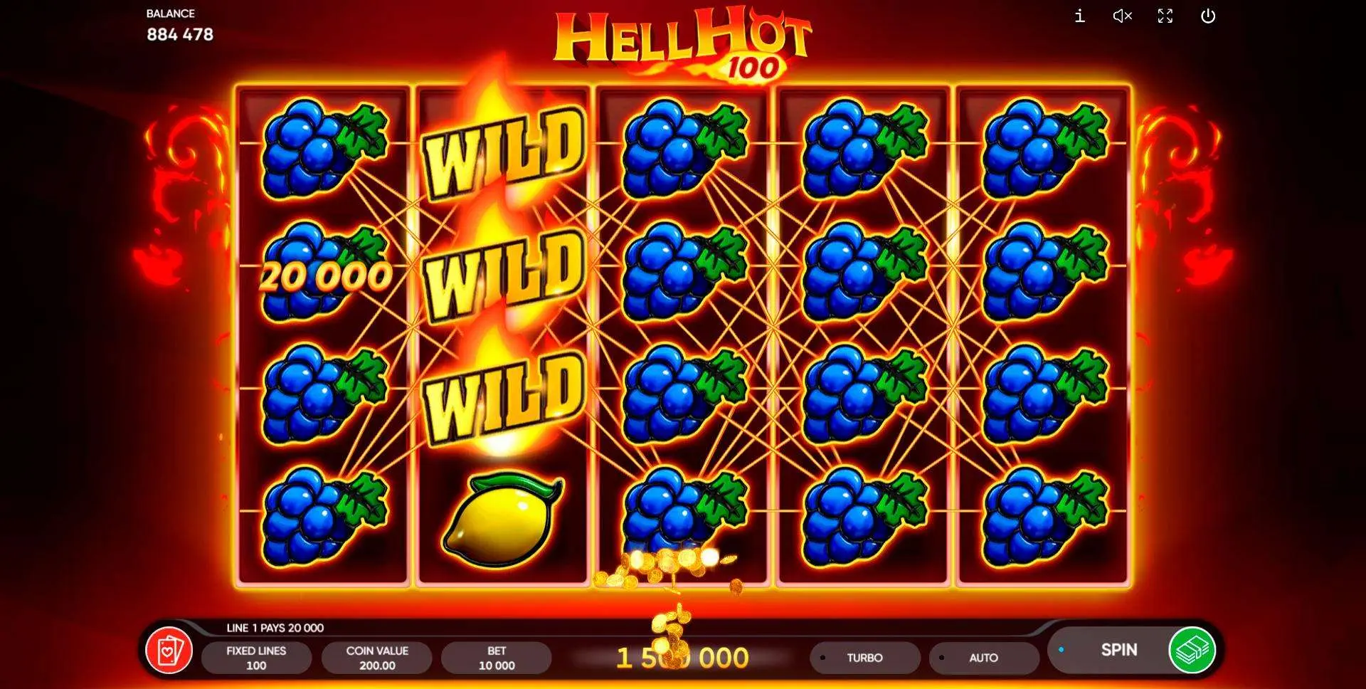 Hell Hot 100 slot demo mode showing reels and free spins feature