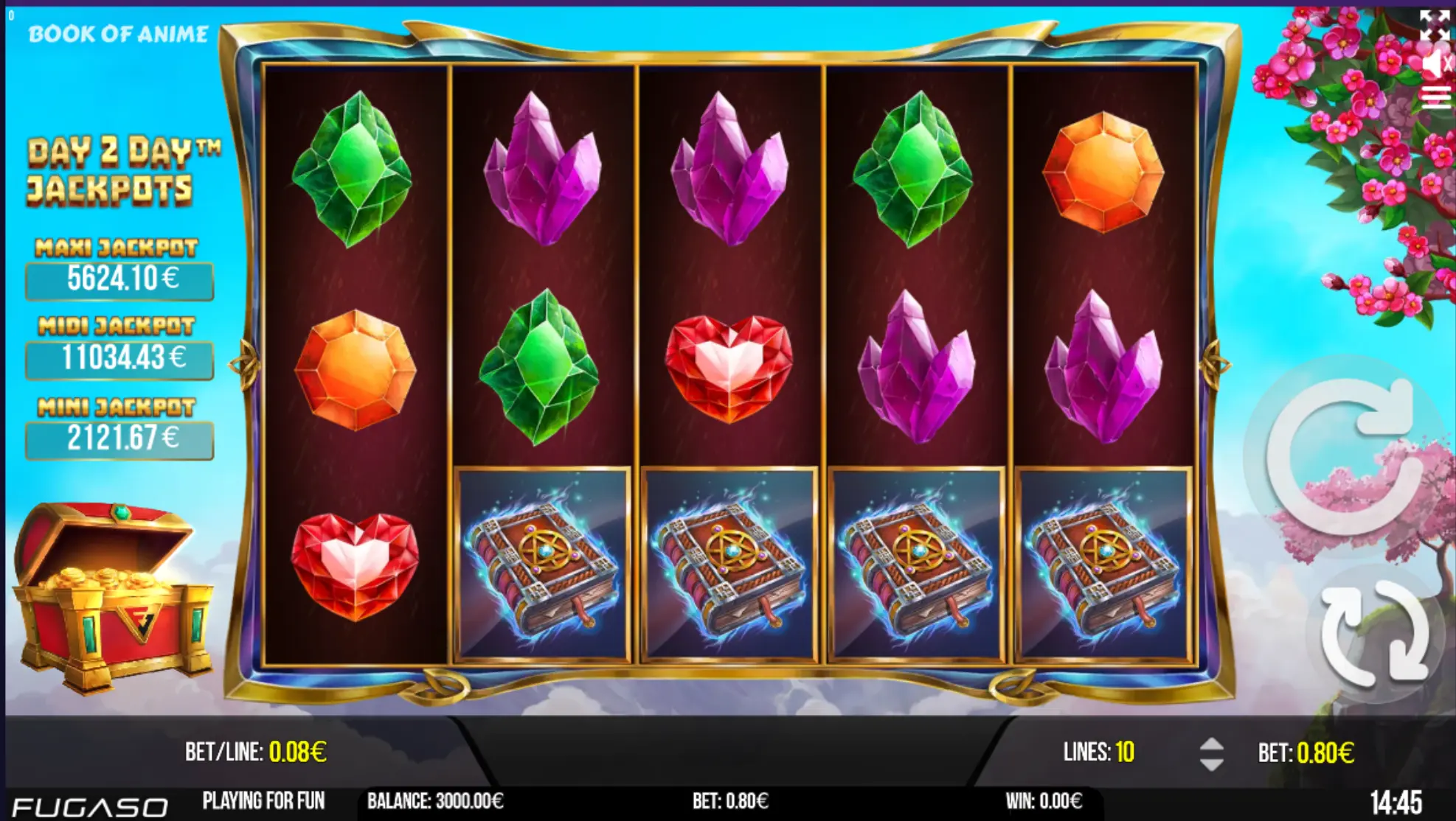 Book Of Anime slot demo version screen with free spins active