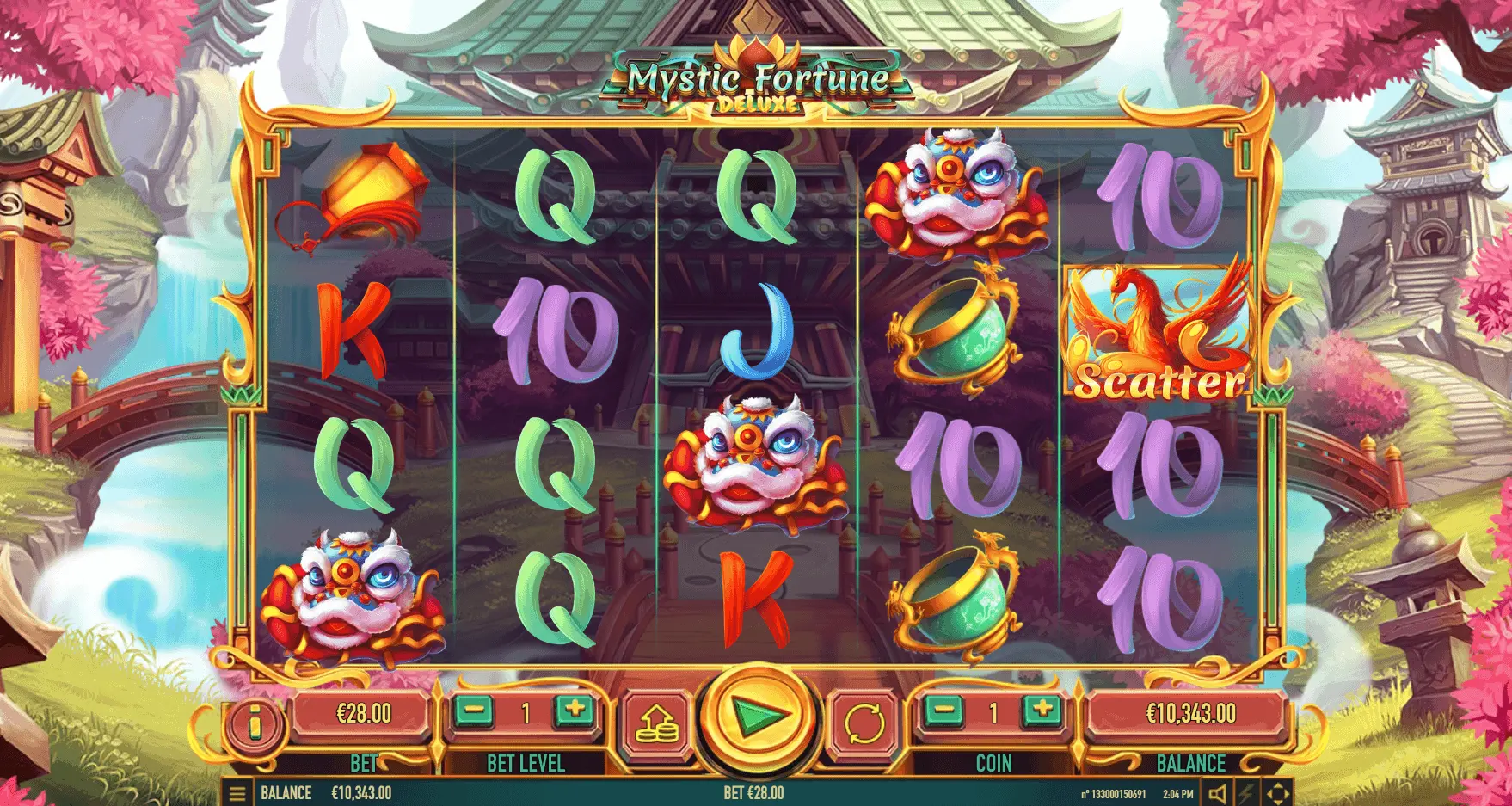 Mystic Fortune Deluxe slot demo version gameplay screen