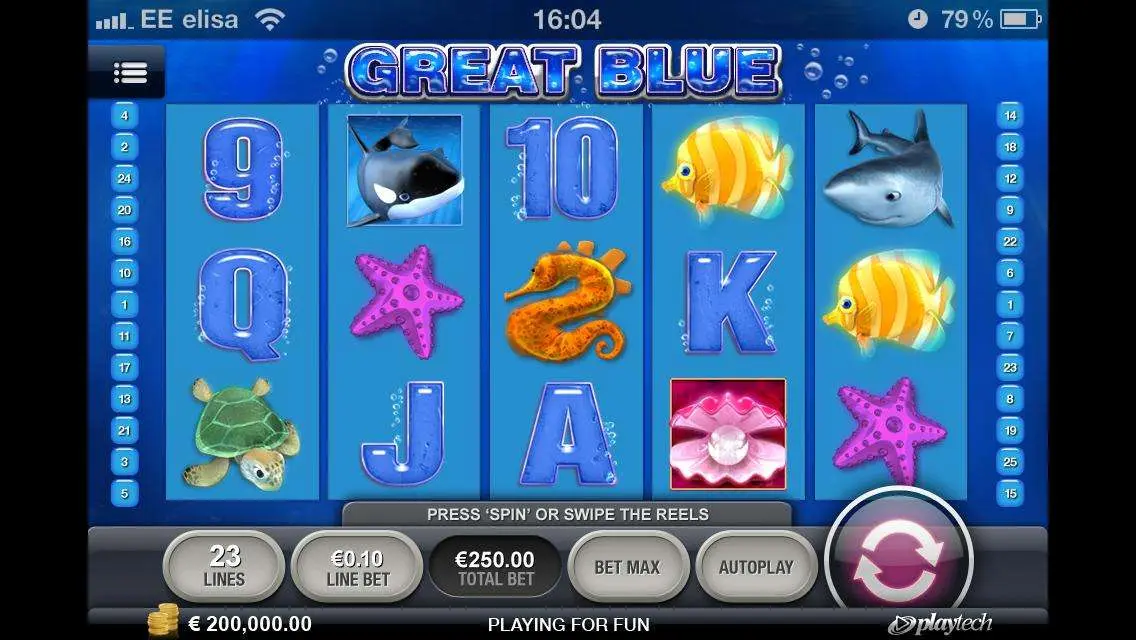 Great Blue slot demo mode showing sea shells bonus selection screen