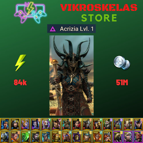 Starter acc with Acrizia : 84k energy / 51 mln coins / Michinaki, Little Miss Annie, Gurptuk, Arix, Ninja + 18 Login Legendaries