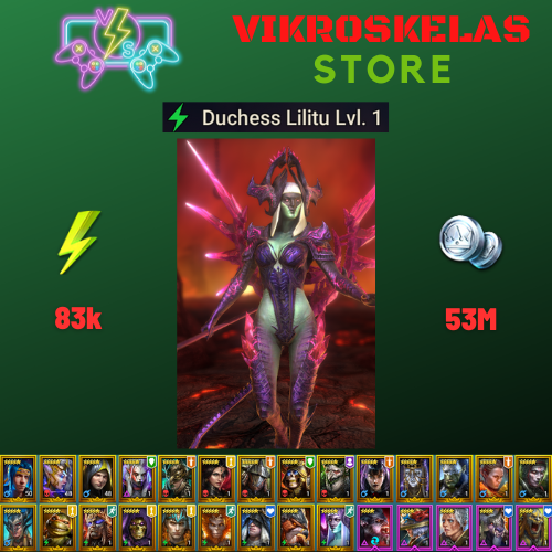 Starter acc with Lilitu : 83k energy / 53 mln coins / Ankora, Bivald, Arix, Ninja + 18 Login Legendaries / Maneater, Aniri