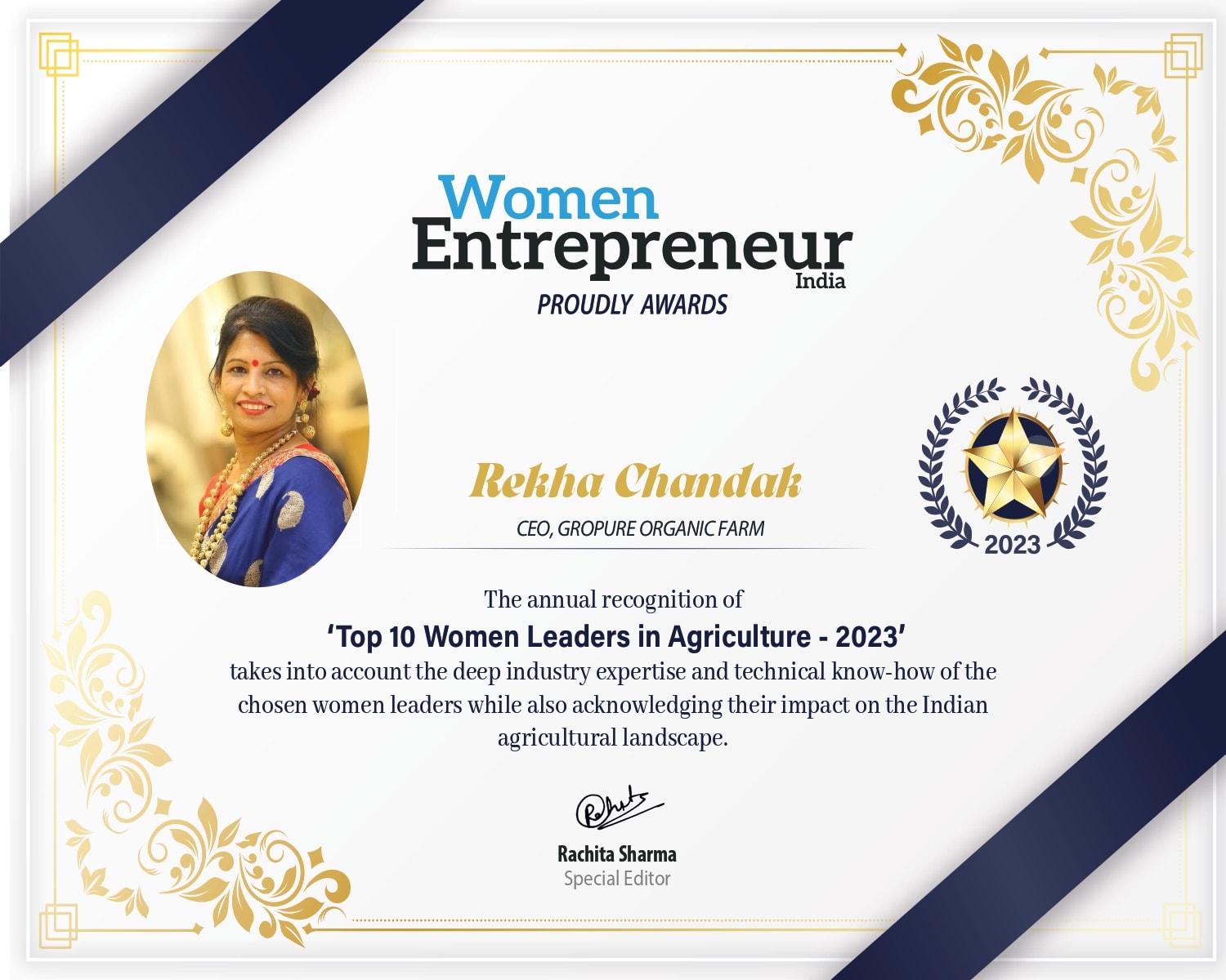Women Entrepreneur Award — GroPure Organic