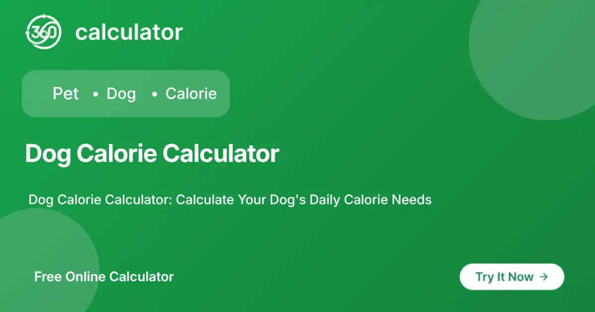 Dog Calorie Calculator Featured Image Dog Calorie Calculator online tool interface by 360Calculator
