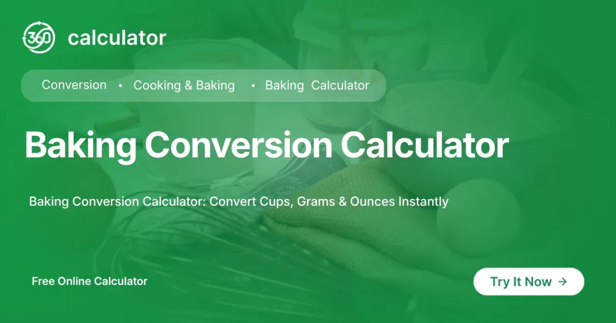 Baking Conversion Calculator Baking Conversion Calculator for converting cups, grams, ounces, tablespoons, and teaspoons in baking recipes.