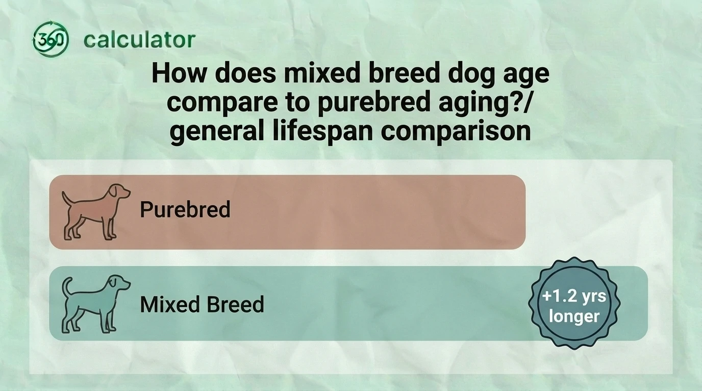 Comparison infographic illustrating how mixed breed dog aging compares with purebred aging, highlighting differences in life expectancy, age conversion, health factors, and senior life stages across various dog sizes.