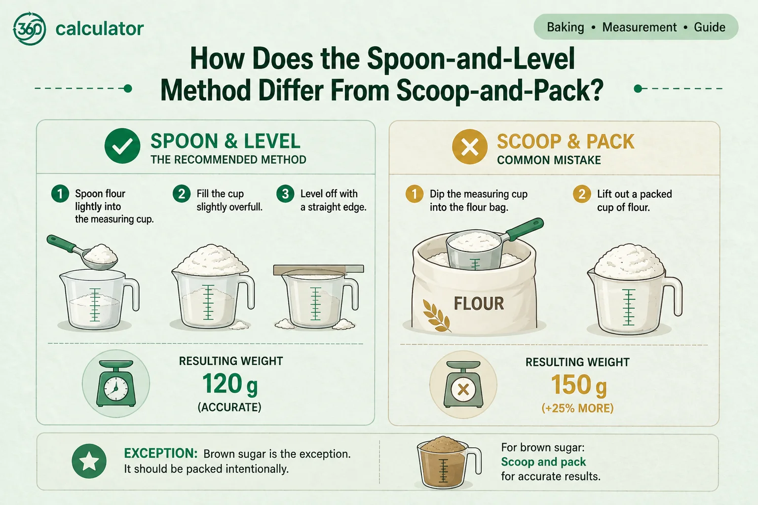 Spoon-and-level vs scoop-and-pack method for accurately measuring flour
