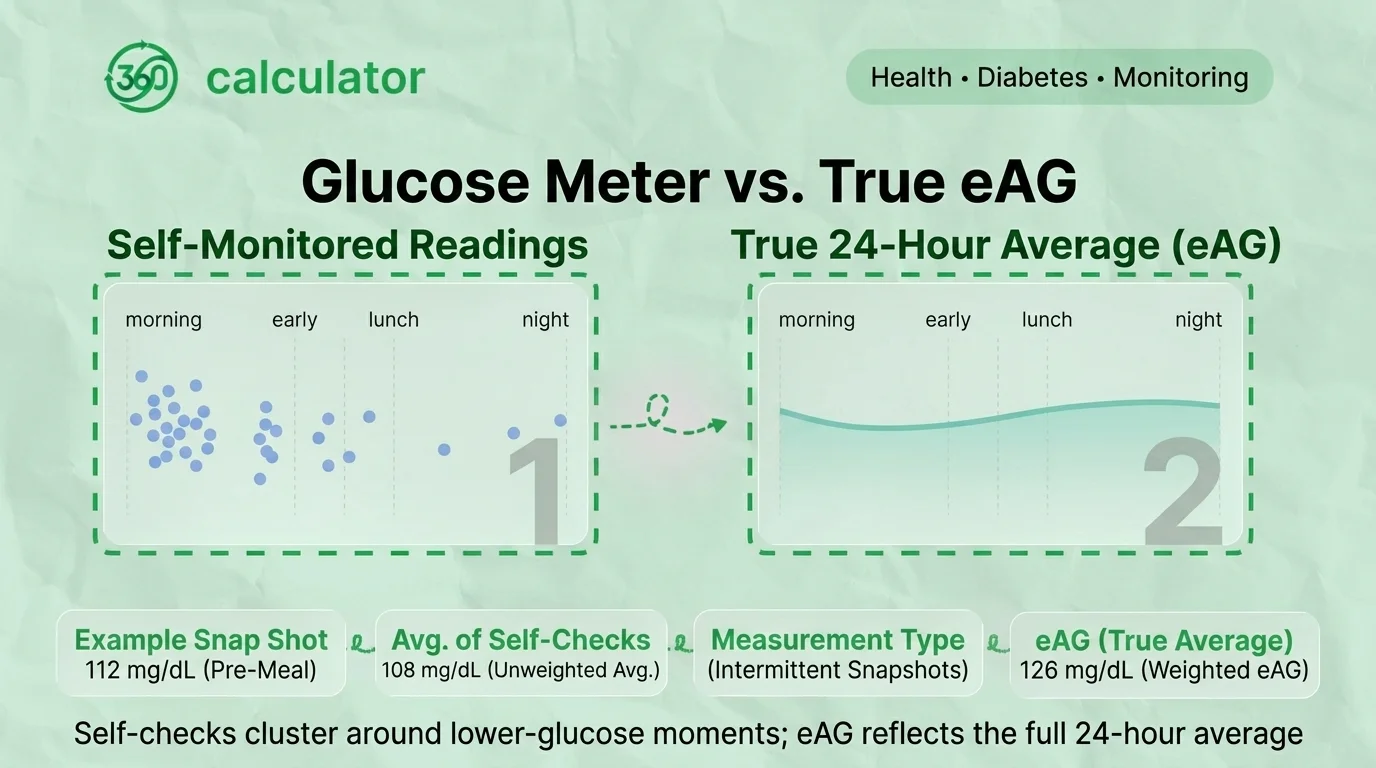Glucose Meter vs eAG: Self-Monitored Readings Compared With Average Glucose Glucose meter readings compared with estimated average glucose (eAG) over a 24-hour period