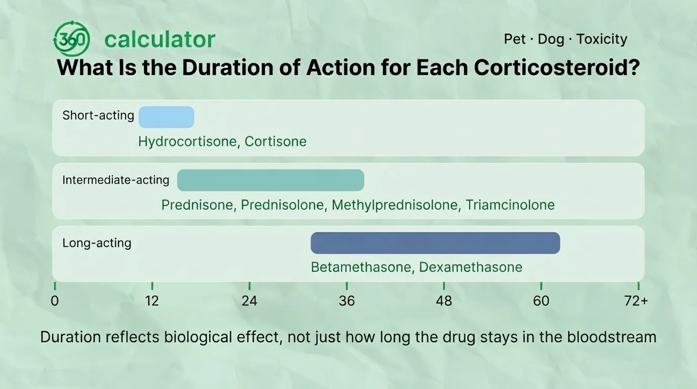 Duration of Action for Each Corticosteroid Corticosteroids grouped by short, intermediate, and long duration of action