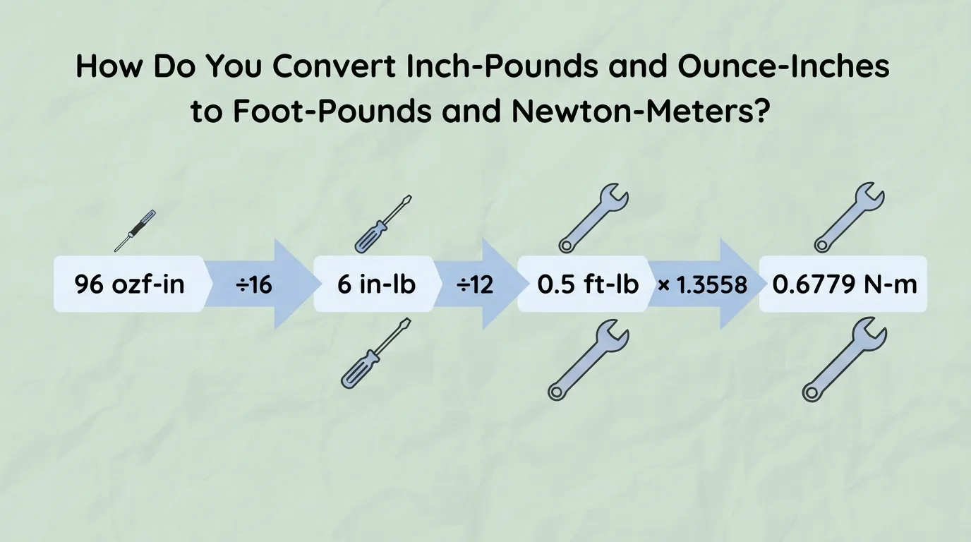 Inch-Pounds to Foot-Pounds and Newton-Meters Inch-pound and ounce-inch torque conversion to foot-pounds and Newton-meters.