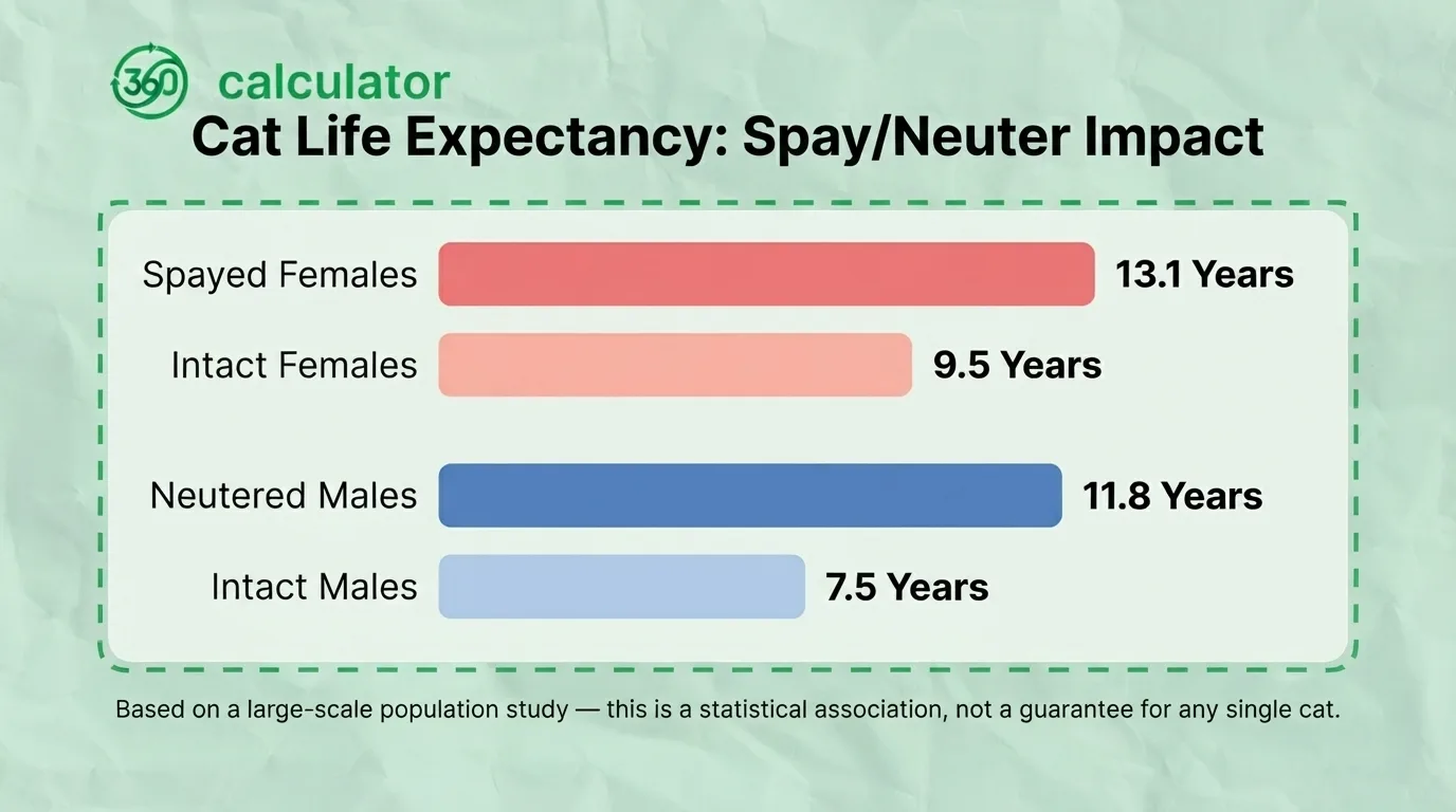 Cat life expectancy comparison showing the impact of spaying and neutering.